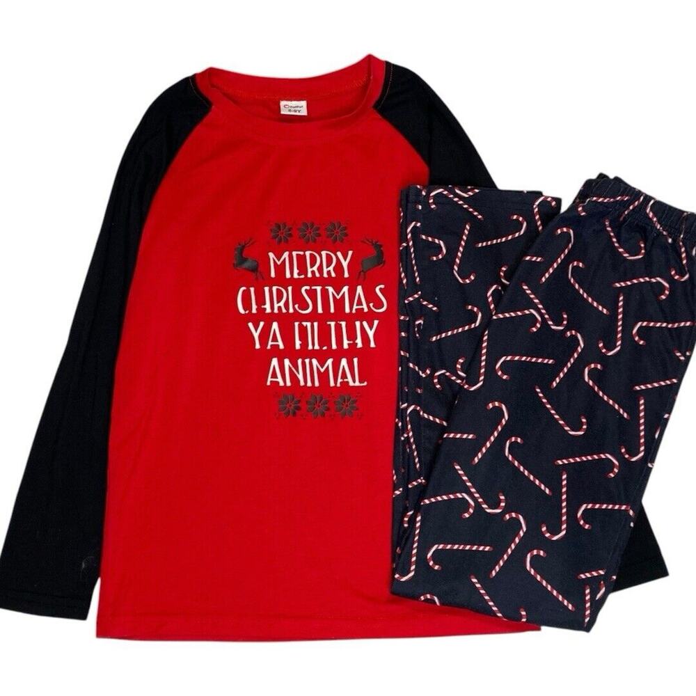 Christmas Pajama Kids 8/9y 2pc Ya Filthy Animal Festivecore Holiday Matching Fun - Picture 8 of 8